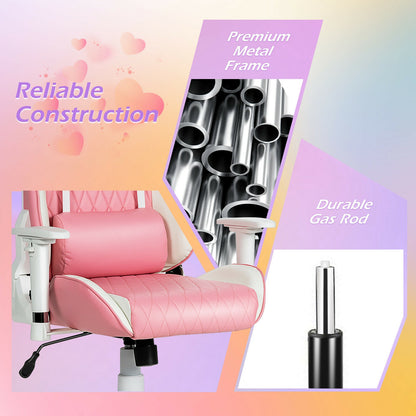 Gaming Chair with Headrest and Lumbar Support - Pink