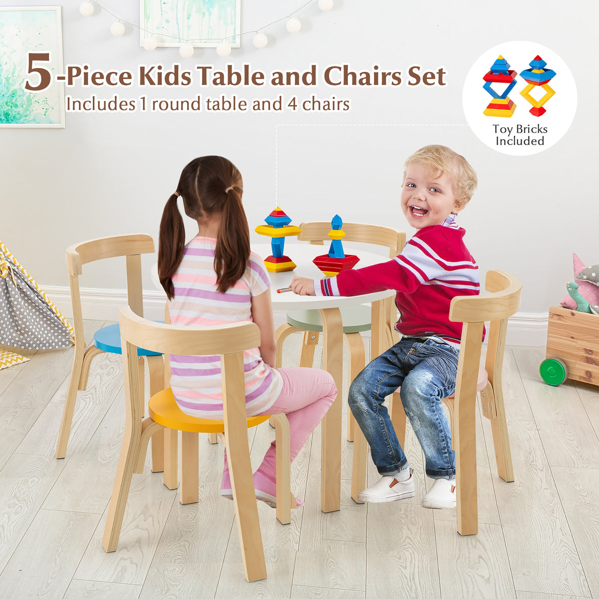 Kids Wooden Table and Chair Set - 5 Piece Activity Furniture