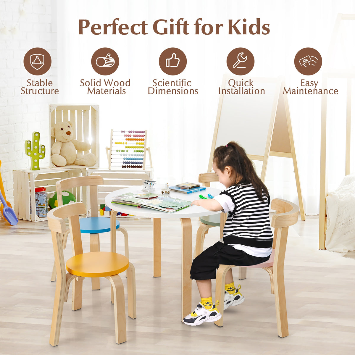Kids Wooden Table and Chair Set - 5 Piece Activity Furniture