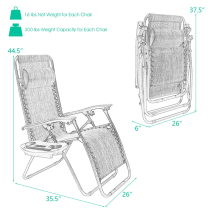 Zero Gravity Folding Lounge Chair Set of 2 with Pillow