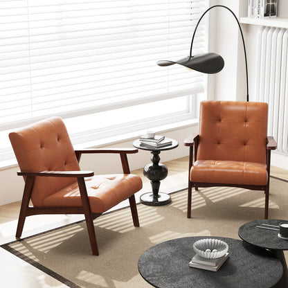 Mid Century Accent Chair with Tufted Leather Upholstery