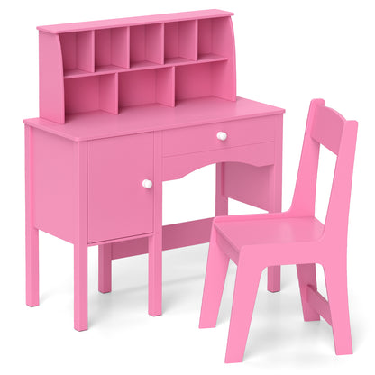 Kids Study Desk and Chair Set with Hutch and Storage Cabinet