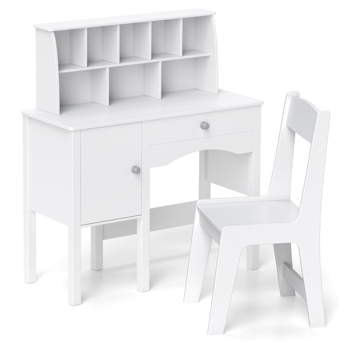 Kids Study Desk and Chair Set with Hutch and Storage Cabinet