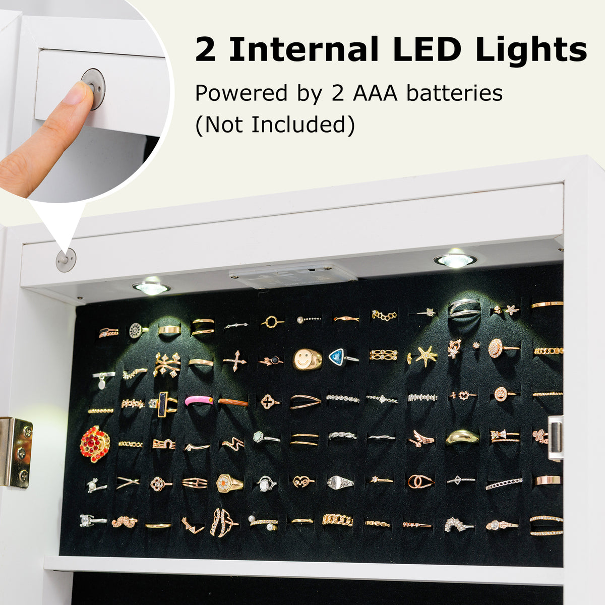 Jewelry Armoire with Full-Length Mirror and LED Lights