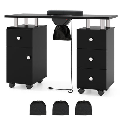 Manicure Table Nail Desk with Electric Dust Collector and 3 Dust Bags-Black