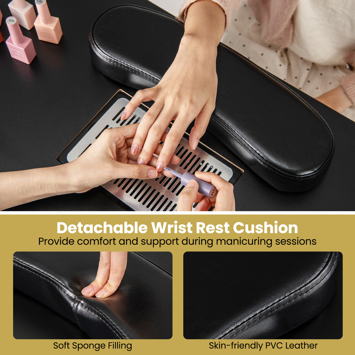 Manicure Table Nail Desk with Electric Dust Collector and 3 Dust Bags-Black