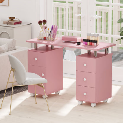 Manicure Table Nail Desk with Electric Dust Collector and 3 Dust Bags-Pink