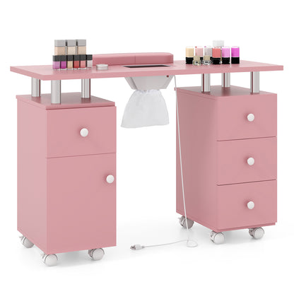 Manicure Table Nail Desk with Electric Dust Collector and 3 Dust Bags-Pink