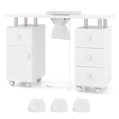 Manicure Table Nail Desk with Electric Dust Collector and 3 Dust Bags-White