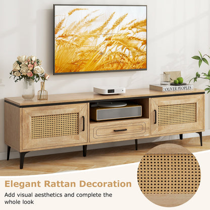Mid Century Modern Entertainment Center with 2 Cabinets and Storage Drawer-Oak