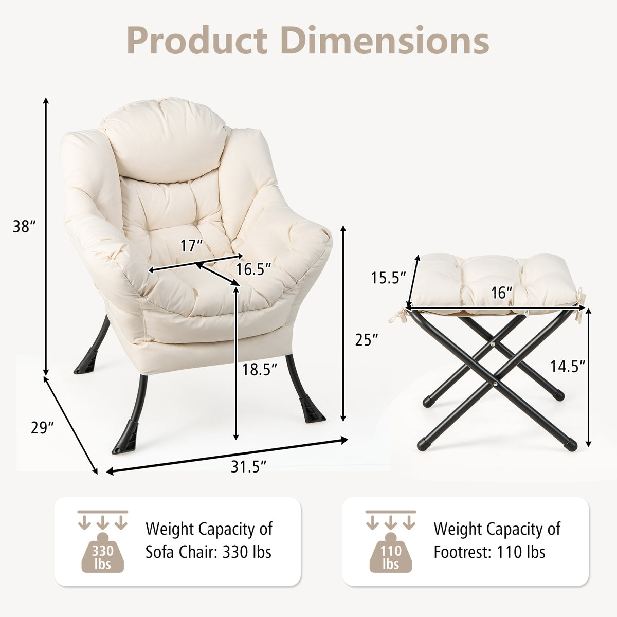 Accent Chair with Folding Footrest and Side Pocket