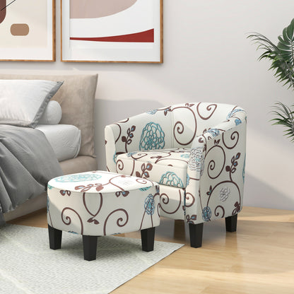 Accent Tub Chair and Ottoman Set with Fabric Upholstery