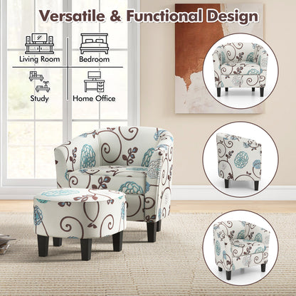 Accent Tub Chair and Ottoman Set with Fabric Upholstery