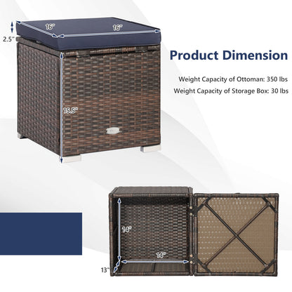 Patio Ottoman Set with Removable Cushions & Storage (2-Piece)