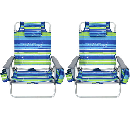 Folding Beach Chair 2-Pack with 5-Position Backrest & Pillow