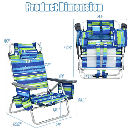 Folding Beach Chair 2-Pack with 5-Position Backrest & Pillow