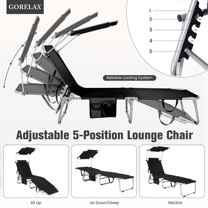 Adjustable Outdoor Chaise Lounge with Rotating Sun Shade