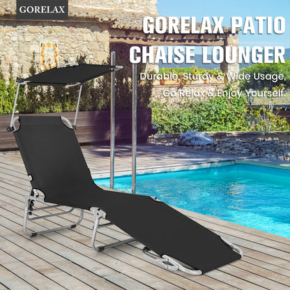 Adjustable Outdoor Chaise Lounge with Rotating Sun Shade