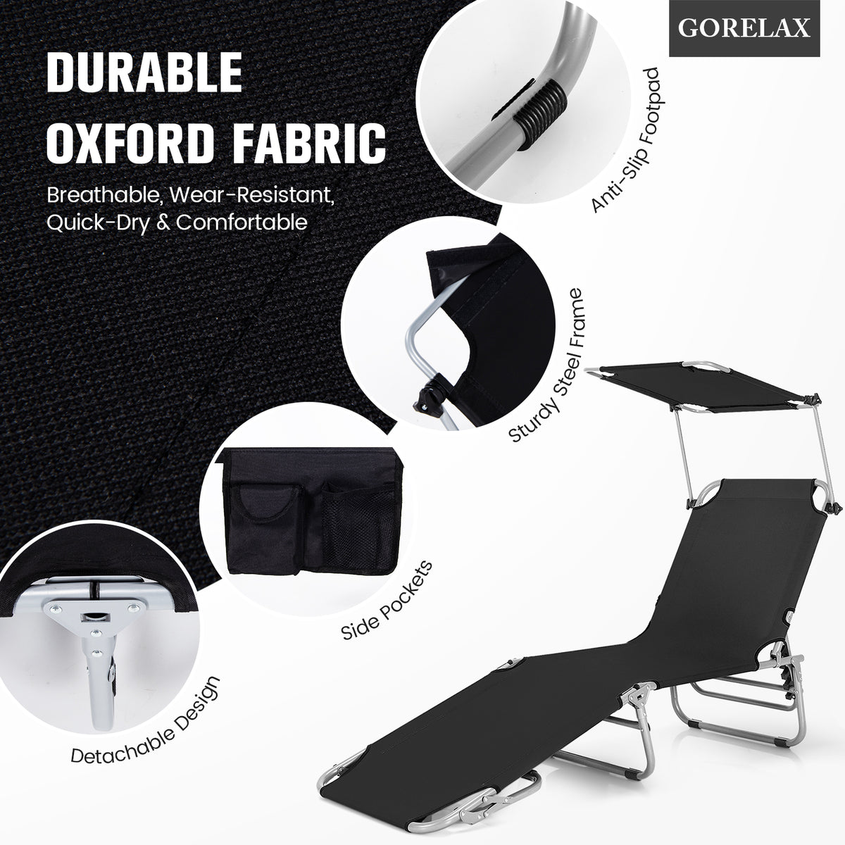 Adjustable Outdoor Chaise Lounge with Rotating Sun Shade