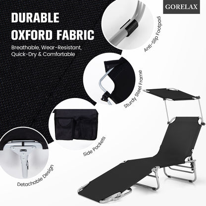 Adjustable Outdoor Chaise Lounge with Rotating Sun Shade