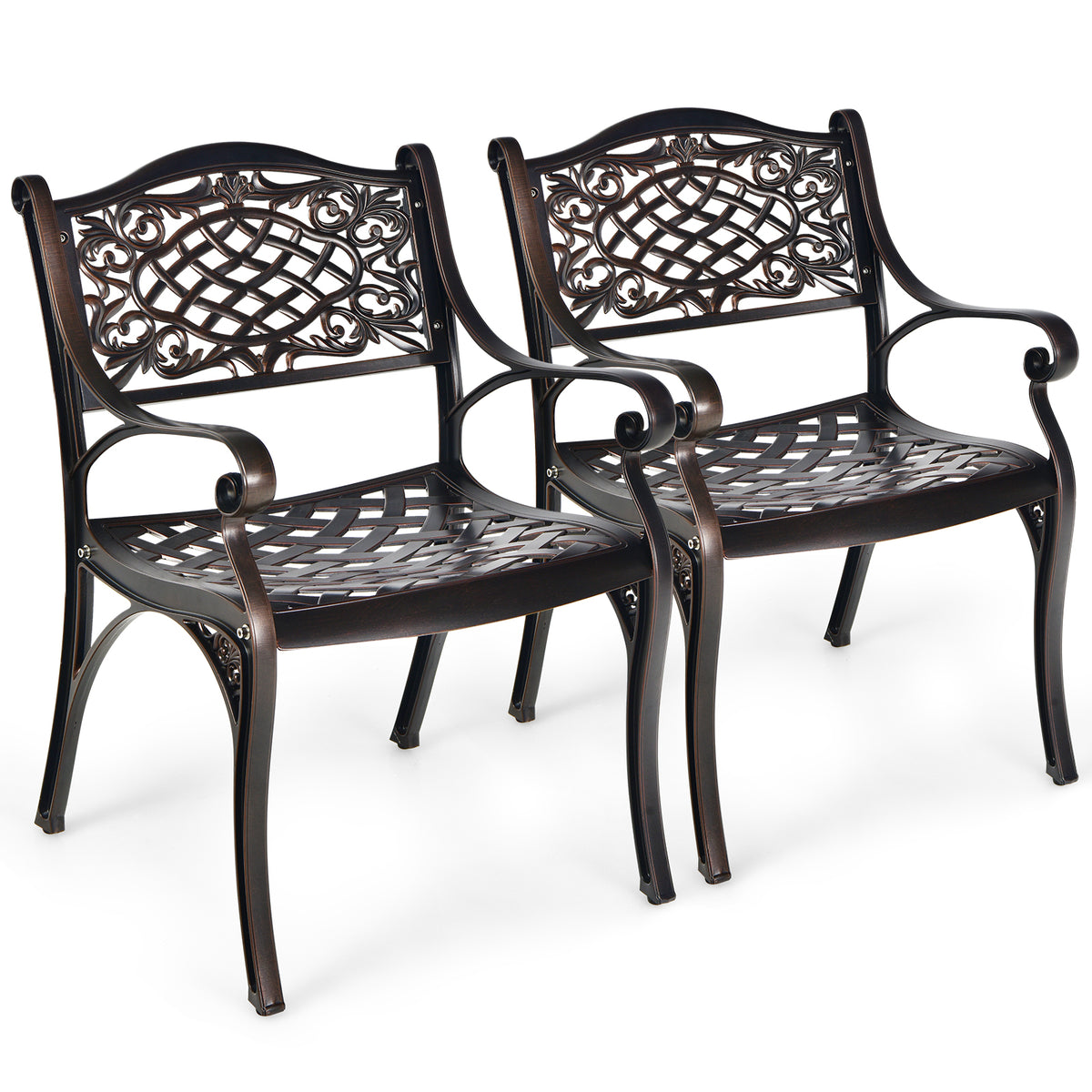 Cast Aluminum Patio Dining Chairs Set of 2 with Armrests