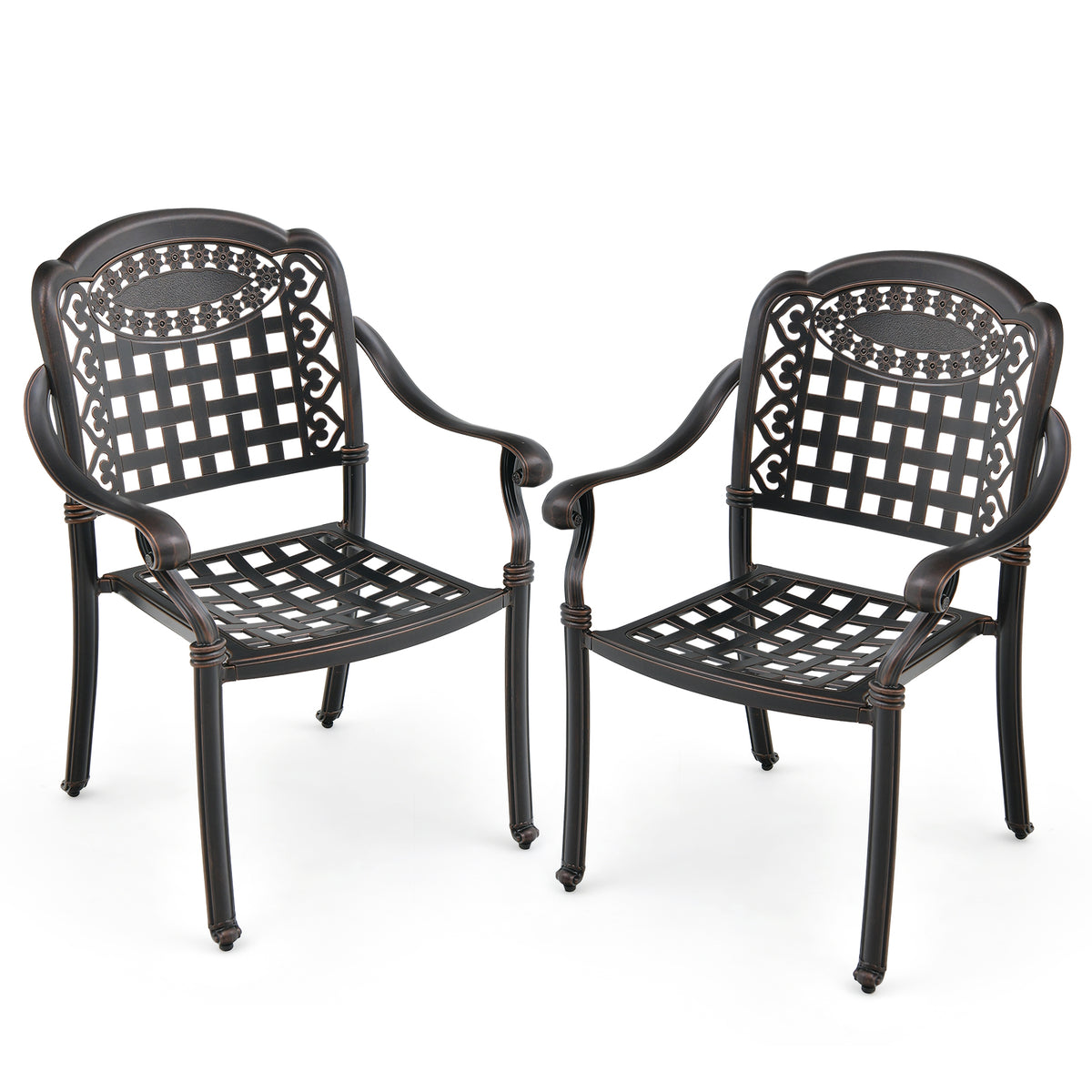 Cast Aluminum Patio Dining Chairs with Armrests, Set of 2