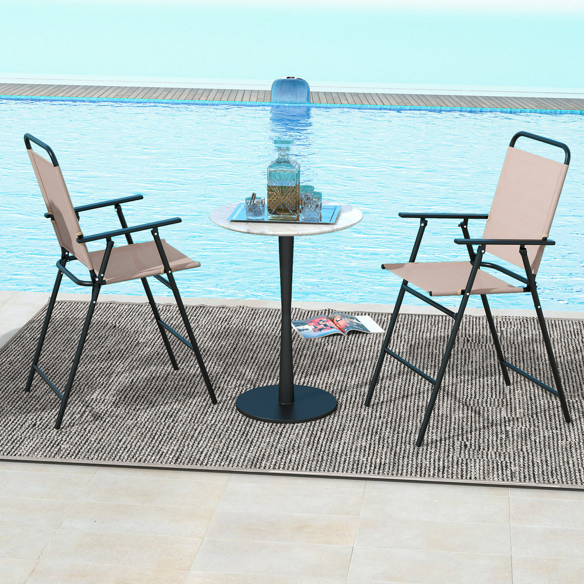Folding Bar-Height Patio Chairs with Armrests, Set of 2