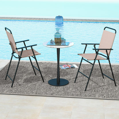 Folding Bar-Height Patio Chairs with Armrests, Set of 2