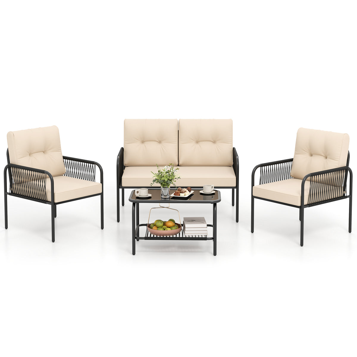 4-Piece Patio Conversation Set with Loveseat & Coffee Table