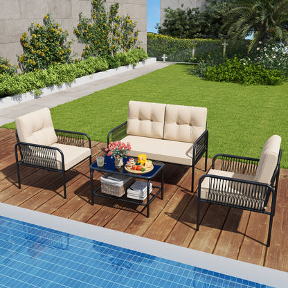 4-Piece Patio Conversation Set with Loveseat & Coffee Table