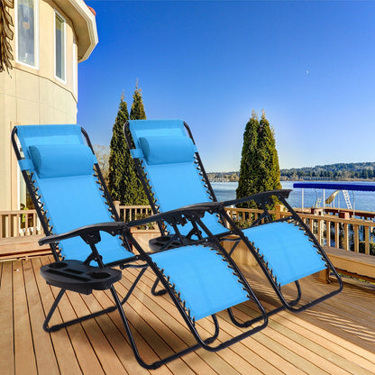 Zero Gravity Folding Lounge Chair Set of 2 with Pillow