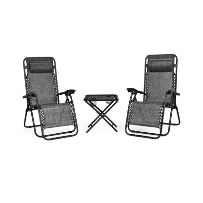 Zero Gravity Reclining Lounge Chairs with Table Set (3-Piece)