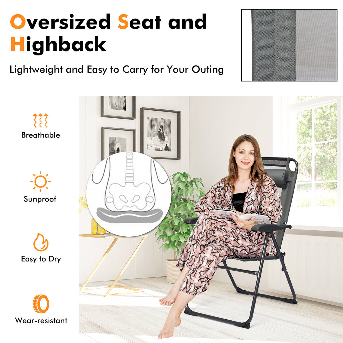 Adjustable Folding Recliner Chairs - 7 Position Backrest (Set of 2)