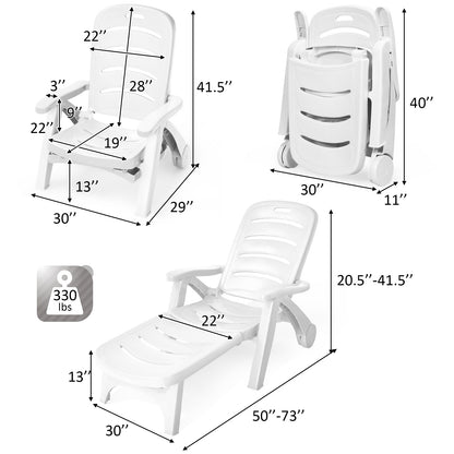 Adjustable Folding Chaise Lounge Chair with Wheels