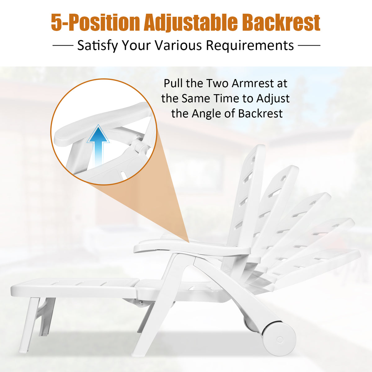 Adjustable Folding Chaise Lounge Chair with Wheels
