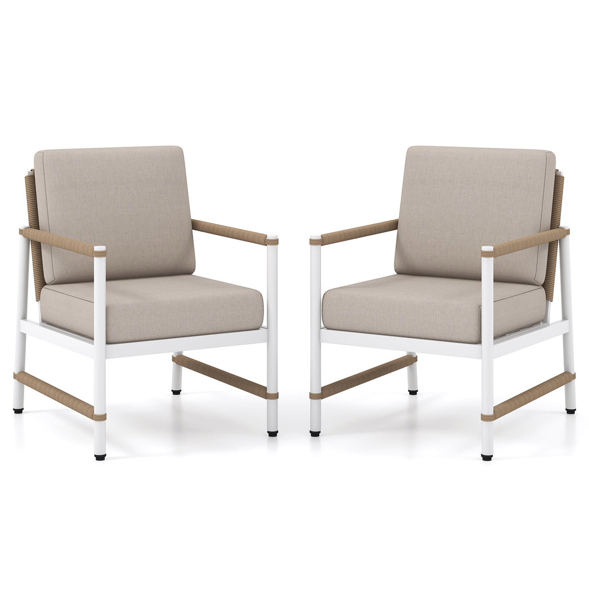 Patio Aluminum Sofa Set with Wicker Backrest (2-Pack)