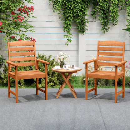 Wooden Patio Dining Chairs with Inclined Backrests - Set of 2