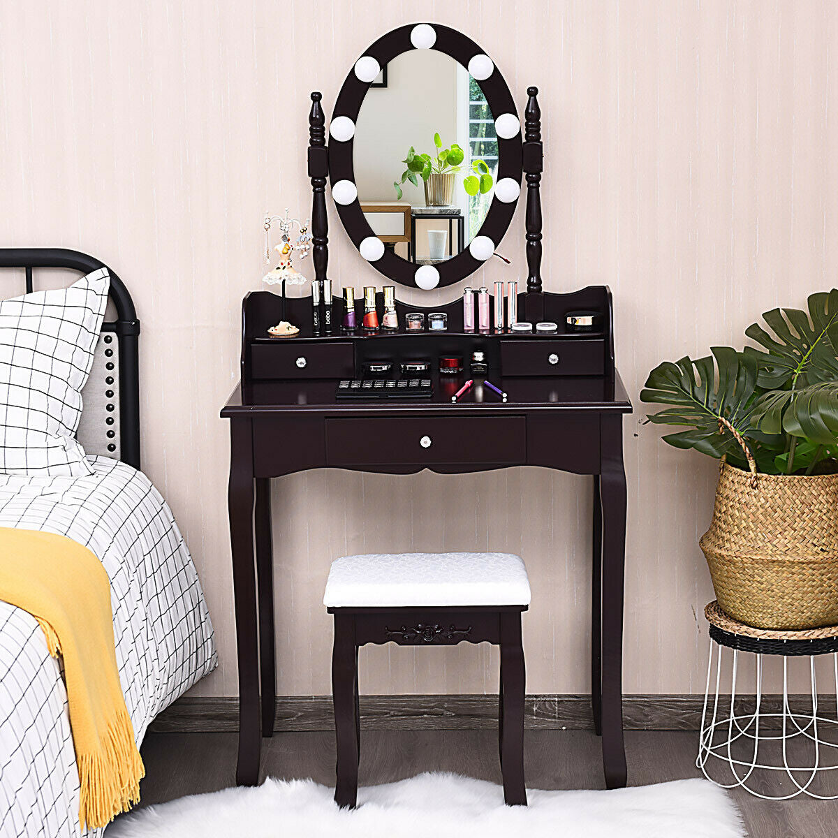 Makeup Vanity Set with LED Lighted Mirror and 3 Drawers