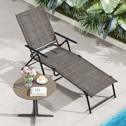 Folding Chaise Lounge Chair with 6-Level Adjustable Backrest