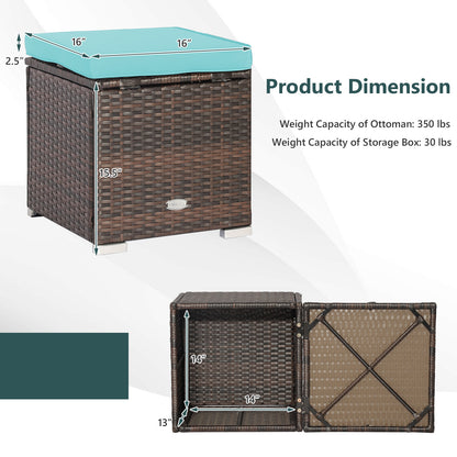 Patio Ottoman Set with Removable Cushions & Storage (2-Piece)