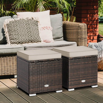 Patio Ottoman Set with Removable Cushions & Storage (2-Piece)