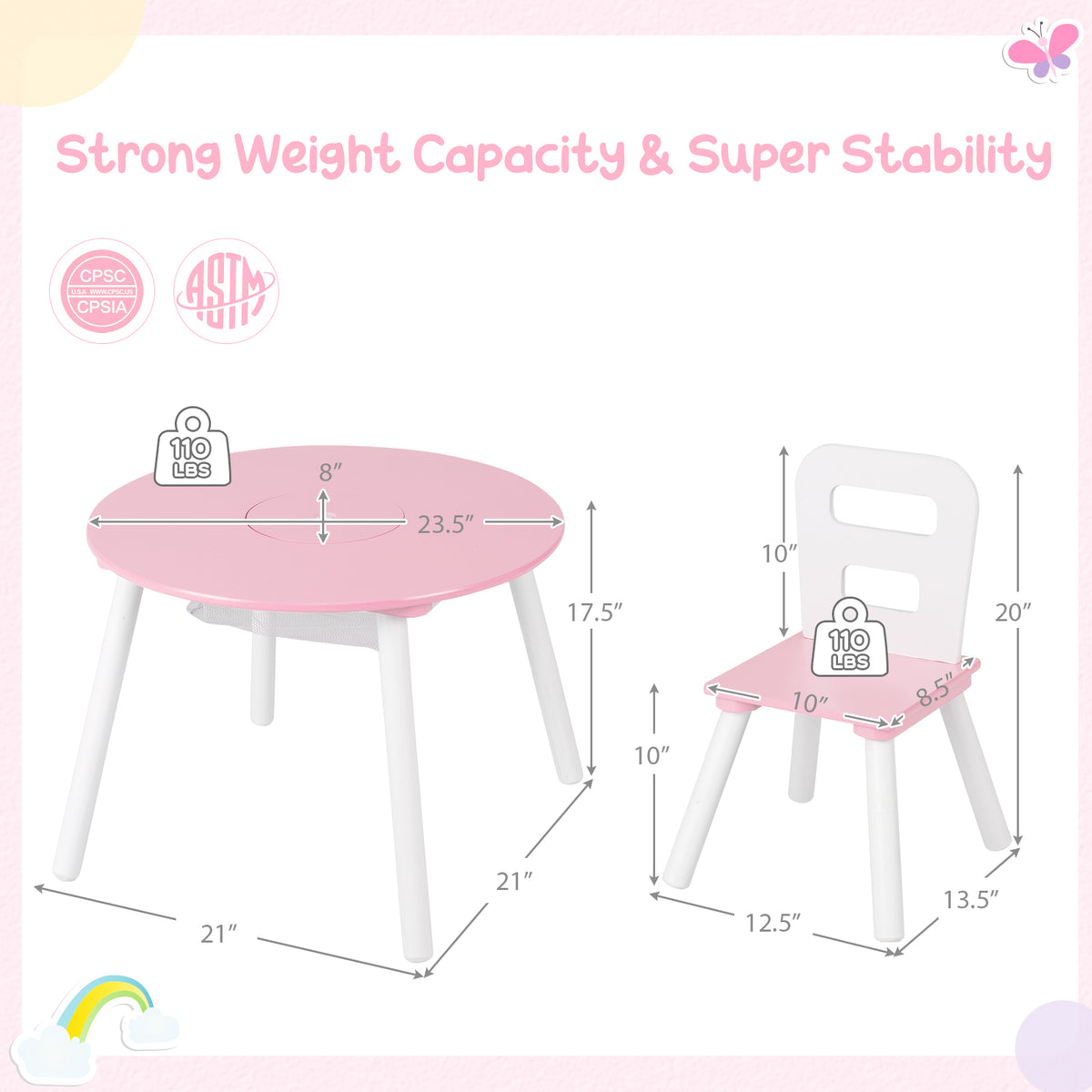 Kids Table and Chair Set with Mesh Storage - 3 Piece