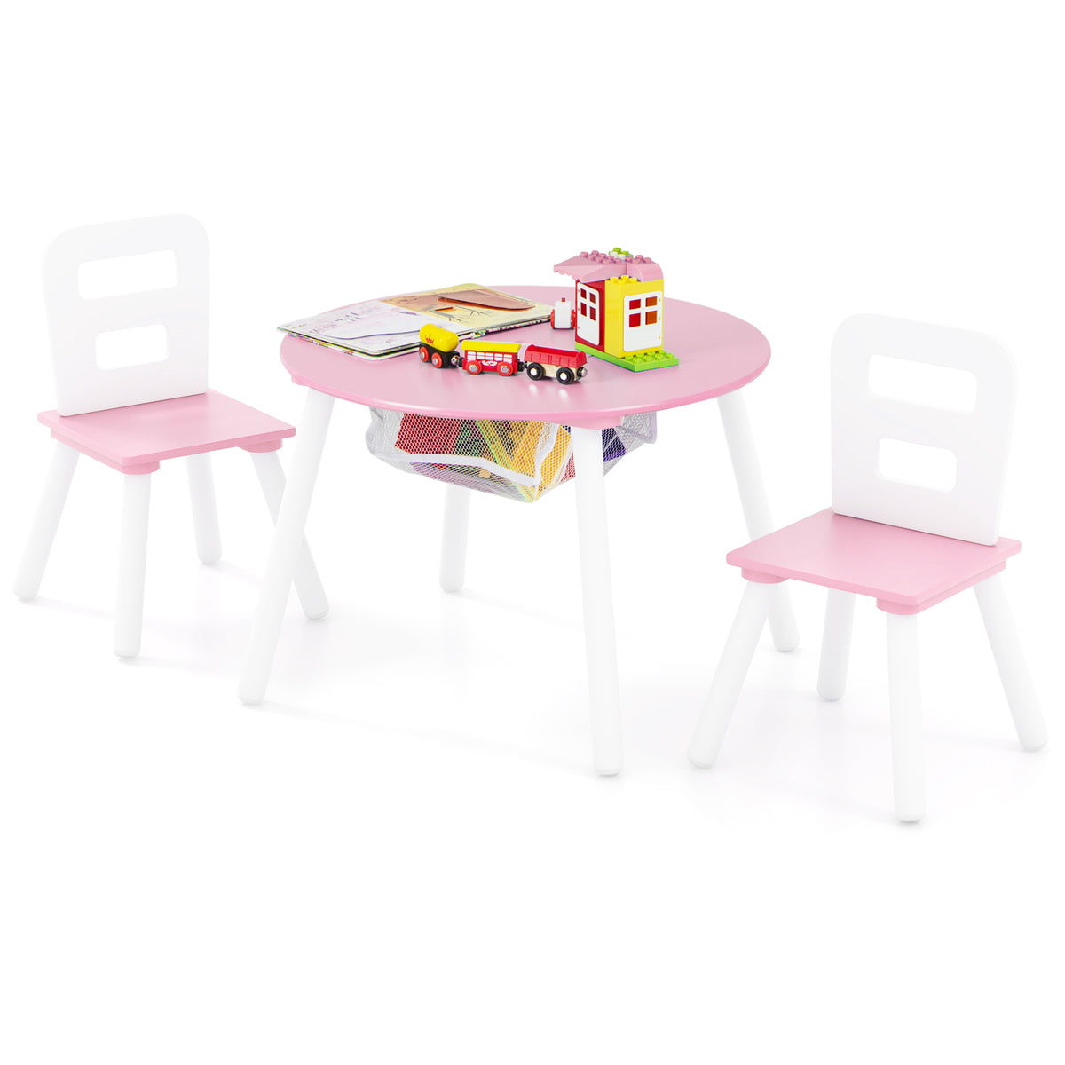 Kids Table and Chair Set with Mesh Storage - 3 Piece