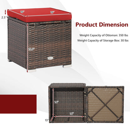 Patio Ottoman Set with Removable Cushions & Storage (2-Piece)