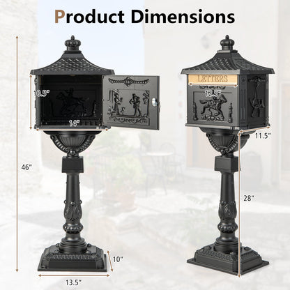 Retro Cast Aluminum Mailbox Security Postal Letter Box with Baffle Door