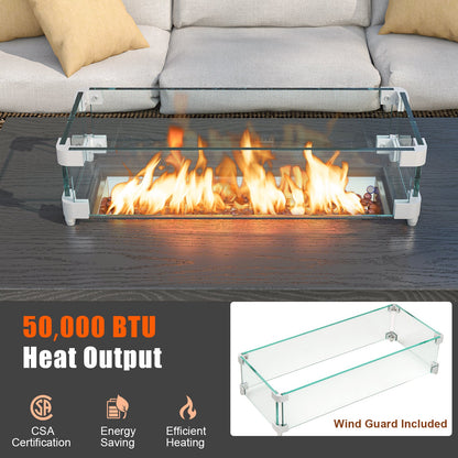 50000 BTU 2 Inch ropane Gas Fire Pit Table with Wind Guard and Glass Rocks