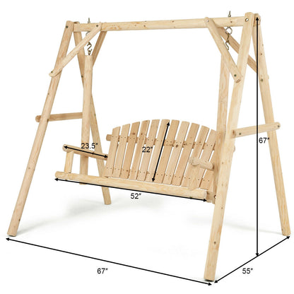 Wooden Porch Swing Bench with Curved Back - 440 lbs Capacity