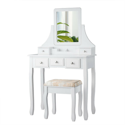 Makeup Vanity Set with 5 Drawers and Padded Stool