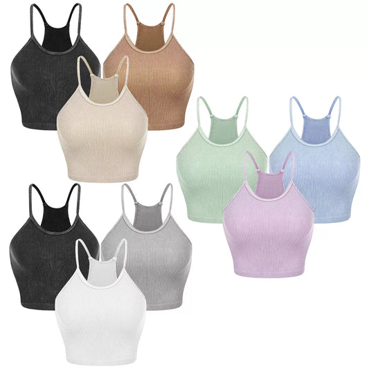 3-Pack Ribbed Knit Crop Basic Sleeveless Tank Top