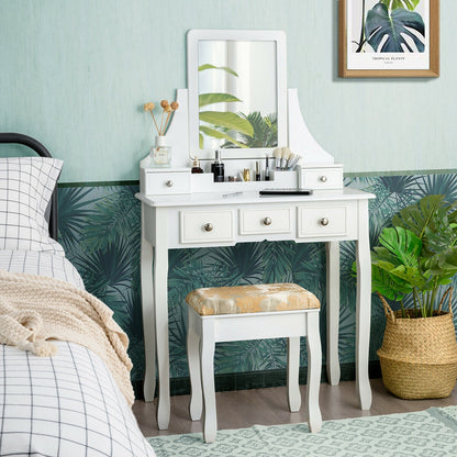 Makeup Vanity Set with 5 Drawers and Padded Stool